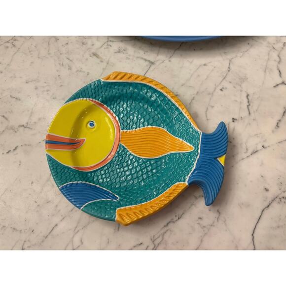 Leisure time Ullman Puff Fish 90s post modern plastic Platter 4 salad plates - Picture 7 of 12